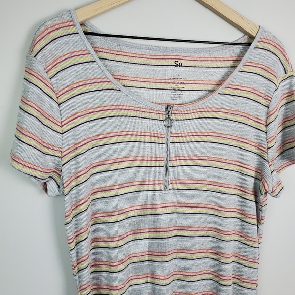 SO Gray ZIp Striped Short Sleeve Dress XXL - Picture 2 of 4